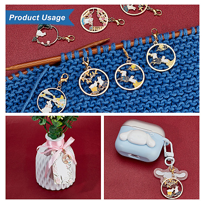 Chinese Style Flat Round with Rabbit/Wave Pattern Stitch Markers HJEW-AB00205-1