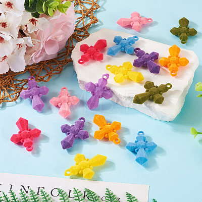 16Pcs 8 Colors Flocking Resin Pendants RESI-TA0002-77-1