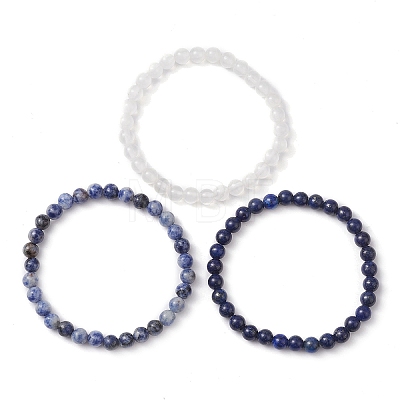 3Pcs 3 Style Natural Mixed Stone Round Beaded Stretch Bracelets BJEW-JB10178-03-1