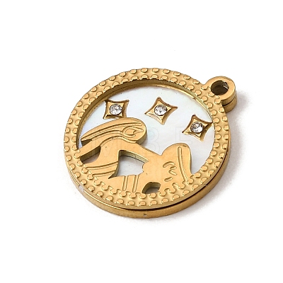 12 Constellations 304 Stainless Steel & Natural Shell & Rhinestone Pendants SA-CBAA9A2-06G-09-1