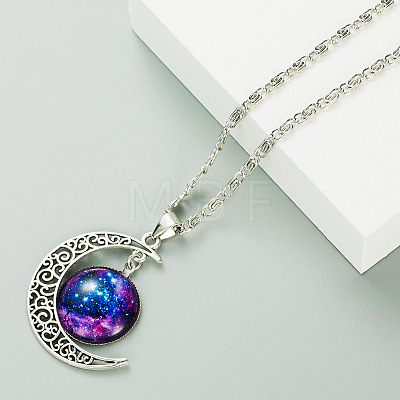 Alloy and Glass Crescent Moon Planet Pendant Necklaces FS-WG0F6DF-02-1