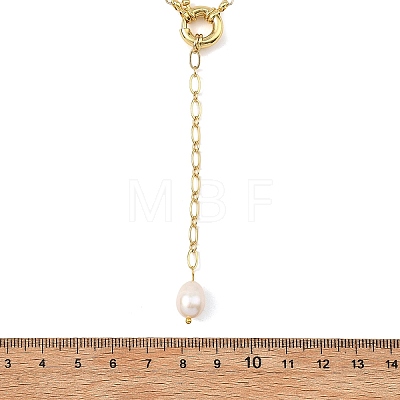 Adjustable 304 Stainless Steel Figaro Chain Natural Pearl Rice Y Tassel Lariat Necklaces for Women NJEW-JN06146-1