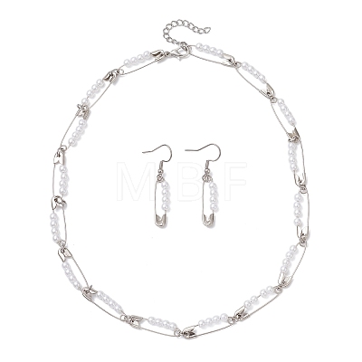Round Imitated Pearl Acrylic Dangle Earrings & Necklaces Sets SJEW-JS01363-1