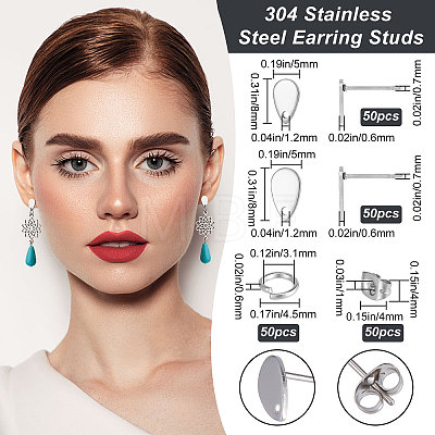 100Pcs 304 Stainless Steel Stud Earring Findings STAS-CN0001-16-1