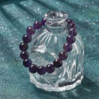 Natural Amethyst Bead Stretch Bracelets X-BJEW-K212-C-034-1