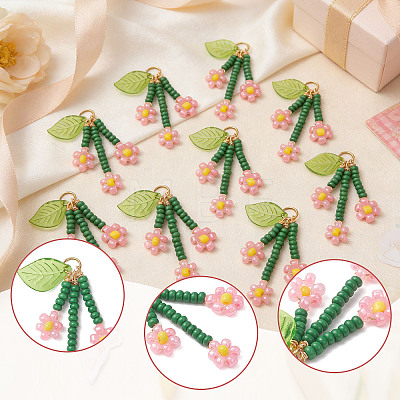 10Pcs Glass Seed Beaded Flower Pendants PALLOY-SZ00069-1