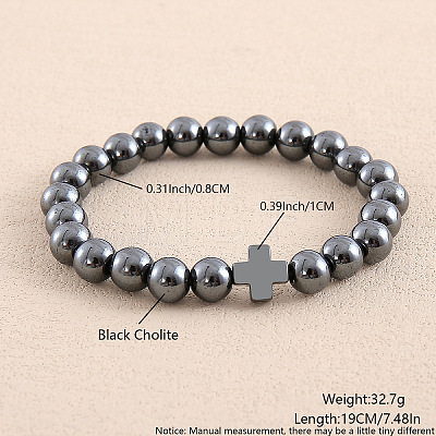 Synthetic Non-magnetic Hematite Round Beaded Stretch Bracelets for Men Women OI3299-1-1