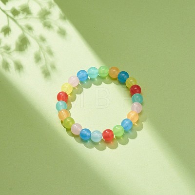 Imitation Jade Acrylic Round Beaded Stretch Bracelet for Kids BJEW-JB08721-02-1