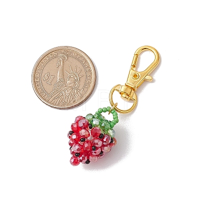 Glass Seed Beaded Strawberry Pendant Decoration HJEW-MZ00160-04-1