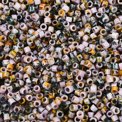 Spray Painted Picasso Cylinder Glass Seed Beads GLAA-T028-12A-12-1