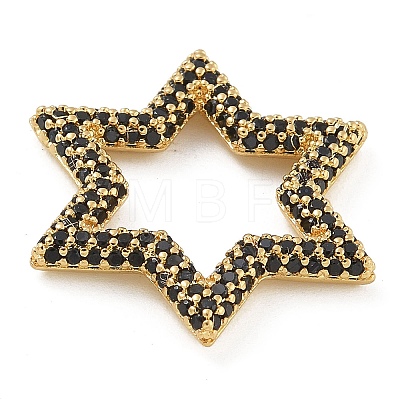 Rack Plating Brass Micro Pave Cubic Zirconia Star Linking Rings KK-A234-004G-1