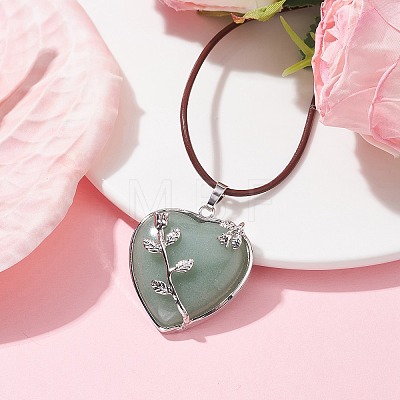 Natural Green Aventurine Heart Pendant Necklace with Cowhide Leather Cords NJEW-JN04598-03-1