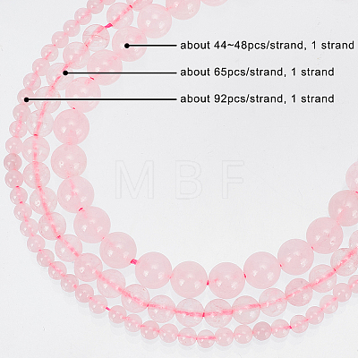 Olycraft 3 Strands 3 Style Natural Round Loose Gemstone Rose Quartz Beads Strands G-OC0005-17-1