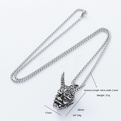 Punk Style 304 Stainless Steel Japanese Noh Mask Pendant Box Chain Necklaces for Men LS-MI4934-1