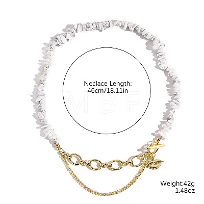Natural Howlite Chip Beaded Necklaces with Alloy Lip Charms WGDF26A-09-1