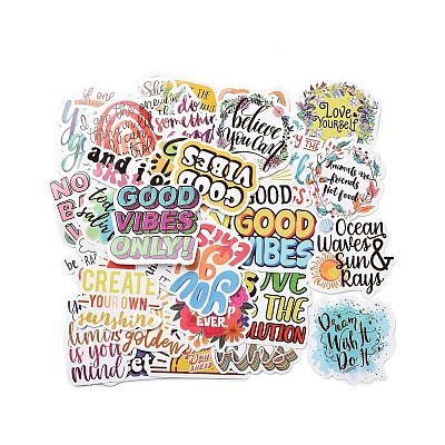 50Pcs Cartoon English Word Paper Sticker Label Set DIY-G075-01-1