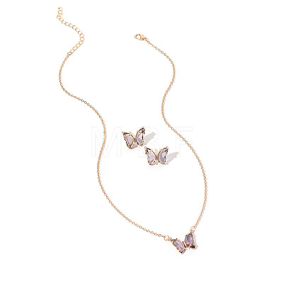 Butterfly Acrylic Rhinestone with Iron Pendant Necklaces & Stud Earrings Sets for Women WGFFCAF-03-1