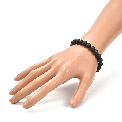 8mm Matte Round Natural Shungite Beads Energy Power Stretch Bracelet for Men Women BJEW-JB07069-1