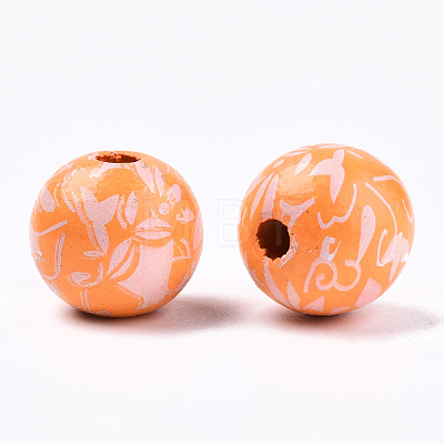 Printed Natural Wooden Beads WOOD-R270-11G-1