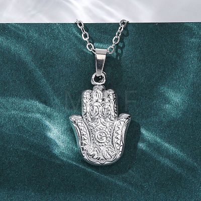 Hamsa Hand 304 Stainless Steel Pendant Necklaces NJEW-H059-01P-1