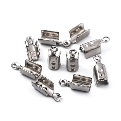 Tarnish Resistant 201 Stainless Steel Fold Over Crimp Cord Ends STAS-R055-09-1