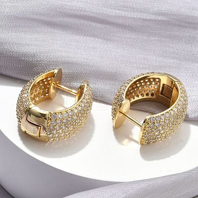 Brass Micro Pave Clear Cubic Zirconia Hoop Earrings EJEW-C182-07C-G-1