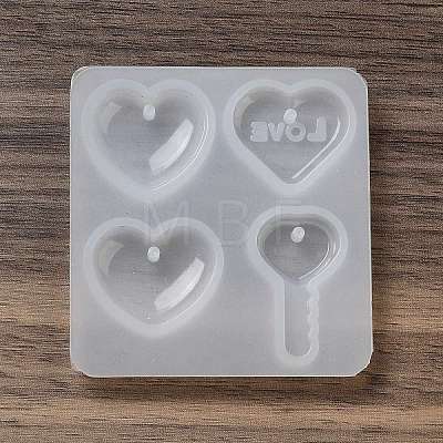 Valentine's Day Theme Heart & Key DIY Pendant Silicone Molds DIY-G107-01-1