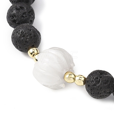 Natural Lava Rock & Lampwork & Mixed Gemstone Round Beads Stretch Bracelets for Women BJEW-JB12788-1