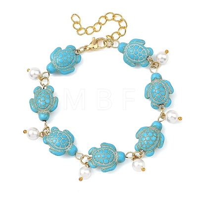 2Pcs 2 Colors Ocean Theme Round Shell Pearl Beads Charm Bracelets BJEW-JB14132-1
