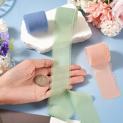 3 Rolls Polyester Raw Edges Ribbons SRIB-TAC0002-26D-1