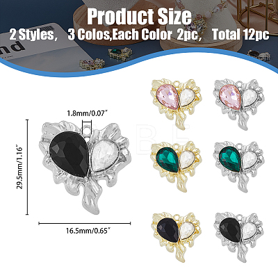 12Pcs 6 Color Rack Plating Alloy with Glass Pendants FIND-FH0007-76-1
