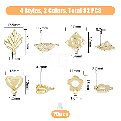 32Pcs 8 Style Alloy Stud Earring Findings FIND-FH0005-74-1