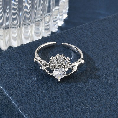 Brass Pave Cubic Zirconia Cuff Open Rings RJEW-H268-02P-1