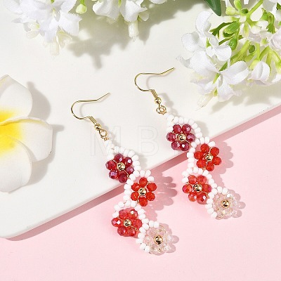 Flower Glass Seed Beaded Dangle Earrings EJEW-MZ00775-1