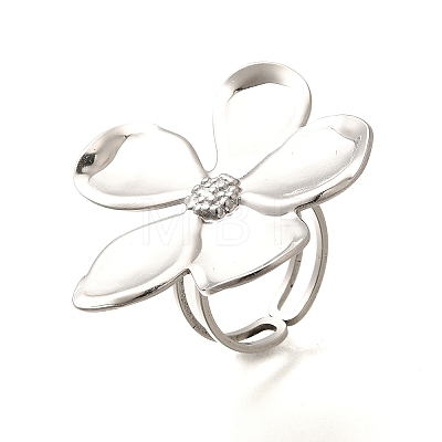 Flower Stainless Steel Open Cuff Ring for Women RJEW-R006-03P-02-1