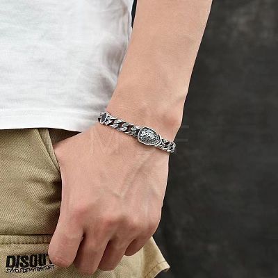 Lion Pattern Brass Pave Cubic Zirconia Cuban Link Chains Bracelets FS-WGF670F-03-1
