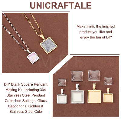 Unicraftale DIY Blank Square Pendant Making Kit DIY-UN0005-46-1