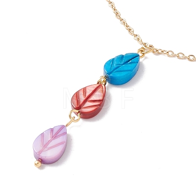 Natural Shell Leaf Pendant Necklace with 304 Stainless Steel Chains for Women NJEW-C016-09G-1