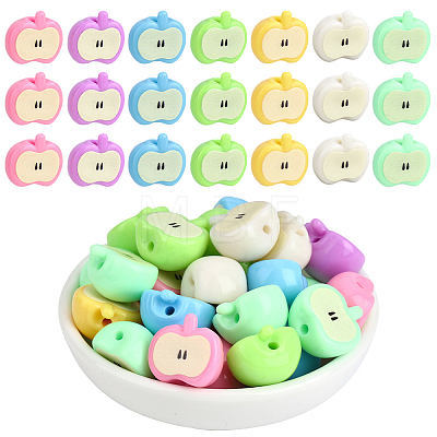 35Pcs Printed Opaque Acrylic Beads RESI-PA0001-51-1