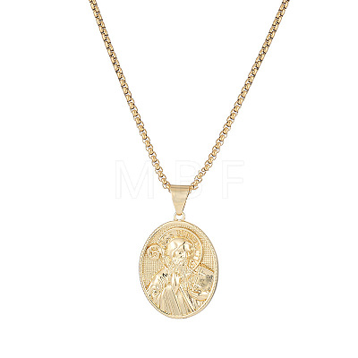 Religion Brass Emboss Saint Oval Medal Pendant Necklaces for Men Women WGEF5D0-01-1