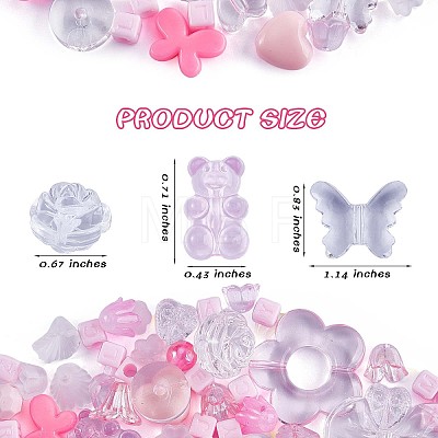 150 Pieces Random Rose Acrylic Beads Bear Pastel Spacer Beads Butterfly Loose Beads for Jewelry Keychain Phone Lanyard Making JX543C-1