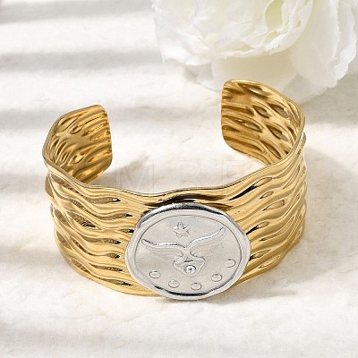 Hammered 304 Stainless Steel Cuff Bangles for Women BJEW-Z177-01GP-02-1