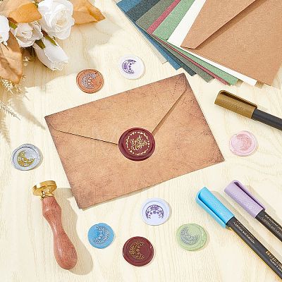 Brass Wax Seal Stamps with Rosewood Handle AJEW-WH0412-0097-1