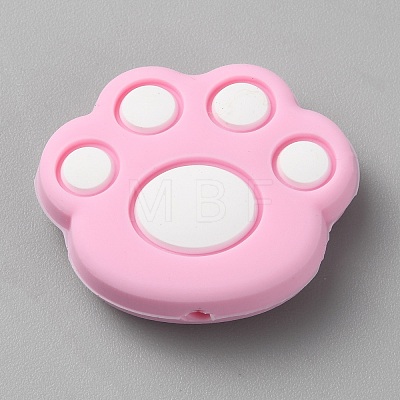 Cat Paw Print Food Grade Eco-Friendly Silicone Focal Beads SIL-WH0012-040I-1