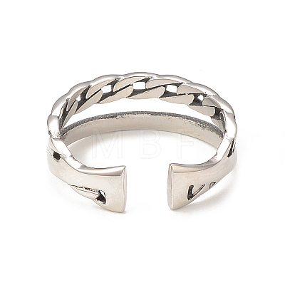 304 Stainless Steel Double Line Open Cuff Ring for Women RJEW-I096-13P-1