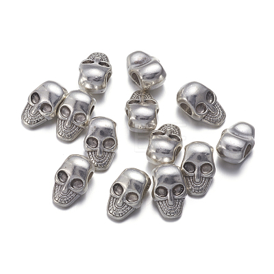 Antique Silver Tone Halloween Skull Tibetan Silver Alloy Beads X-AB-0922-1