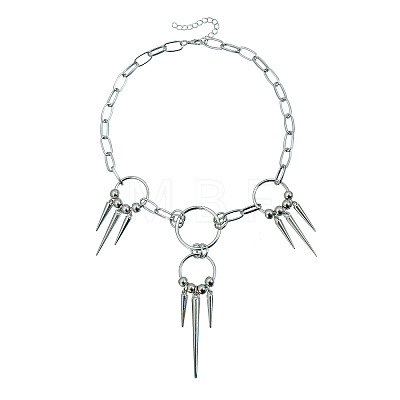 Punk Alloy Spike Cone Pendant Necklaces for Women WG6CA62-01-1