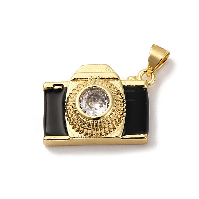 Brass Micro Pave Cubic Zirconia & Enamel Pendants KK-Q098-36G-A-1