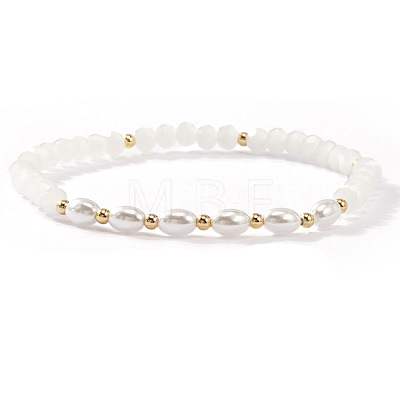 Fashion Natural Freshwater Pearl & Brass & Glass Beaded Stretch Bracelets for Women LS-SF7008-3-1