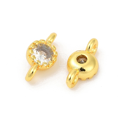 Brass Cubic Zirconia Flat Round Connector Charms KK-H204-02G-04-1